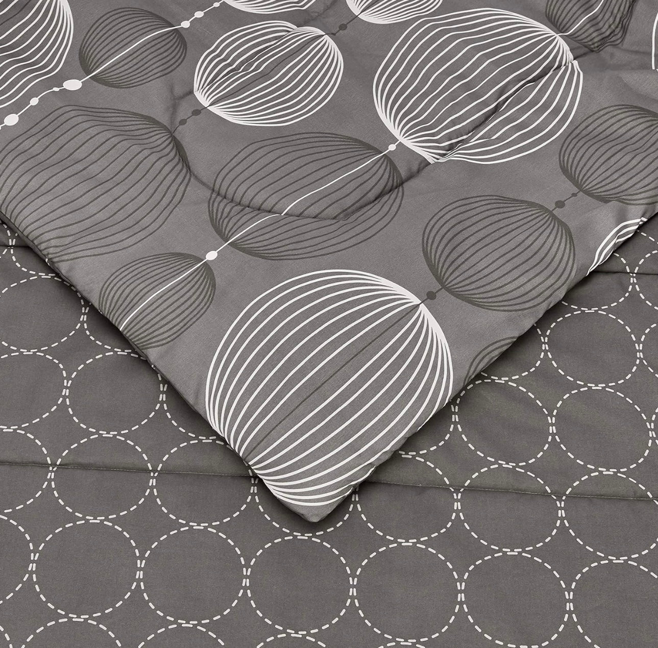 Amazon Basics 7-Piece Lightweight Microfiber Bed-In-A-Bag Comforter Bedding Set - Full/Queen, Industrial Gray