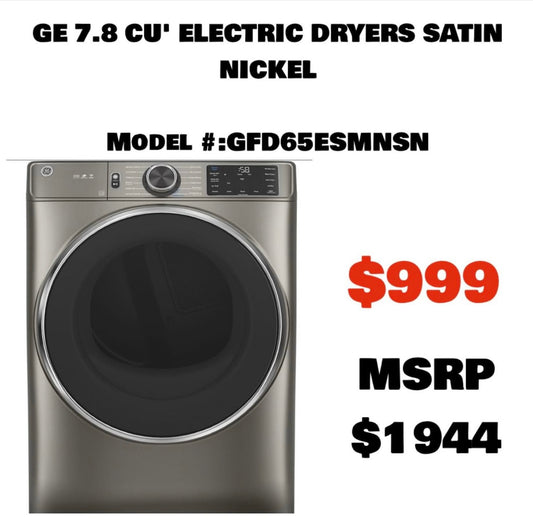 GE 7.8 CU' ELECTRIC DRYER